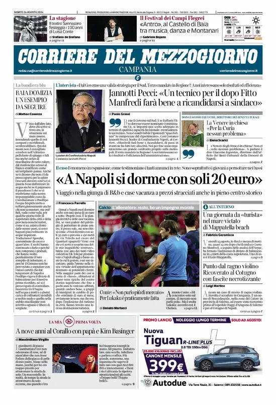 Prima-pagina-corriere del mezzogiorno-del-2024-08-24